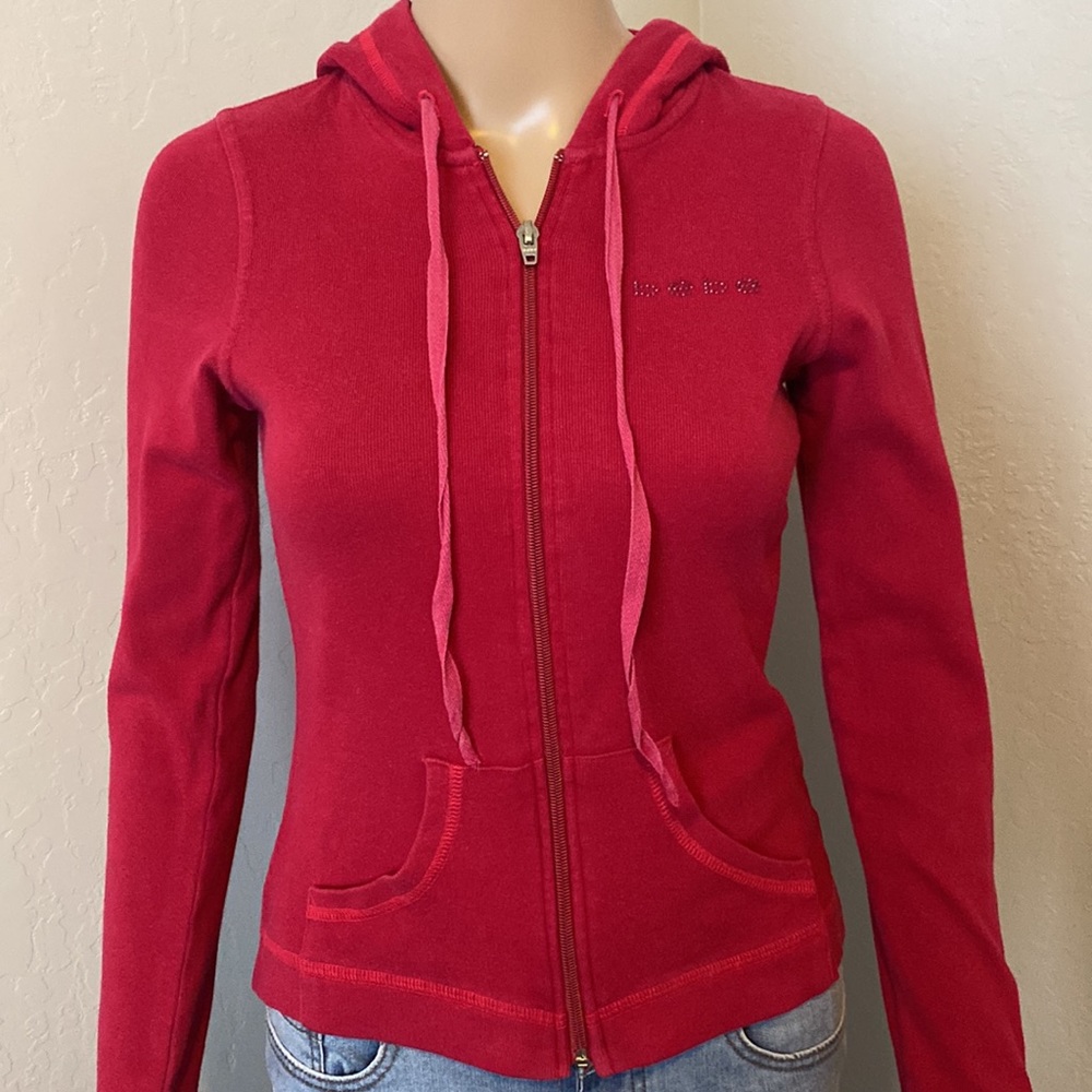 Bebe Zip-Up Rhinestone Logo Sweater Hoodie Top / Small